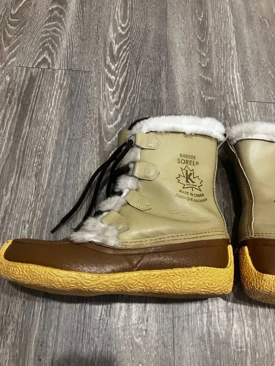 SOREL NANOOK TAN LEATHER-LINED WINTER BOOTS SIZE MENS 8/WOMENS 10 - Picture 2 of 8